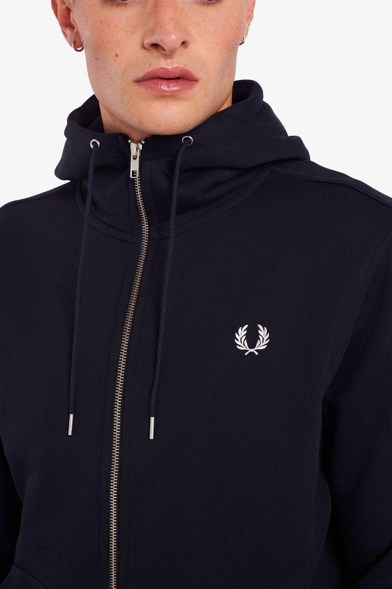 Navy Fred Perry Hooded Zip Through Men's Sweatshirts | PH 1589DFMN